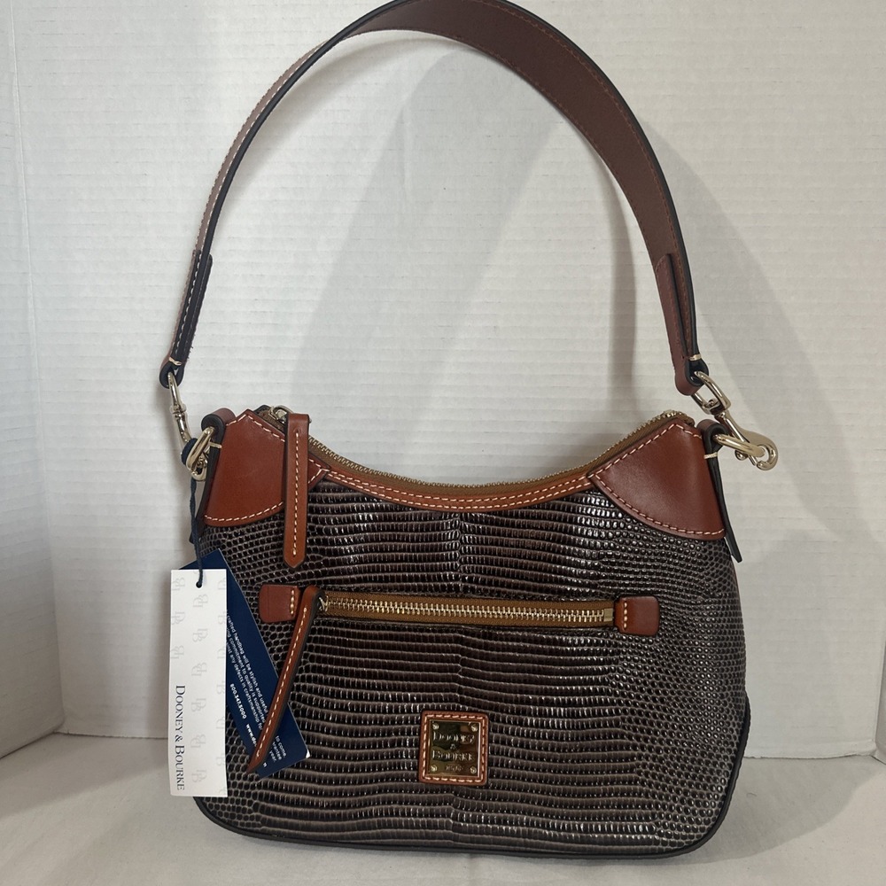 Dooney & Bourke Embossed Lizard Small Hobo Shoulder Bag Grey